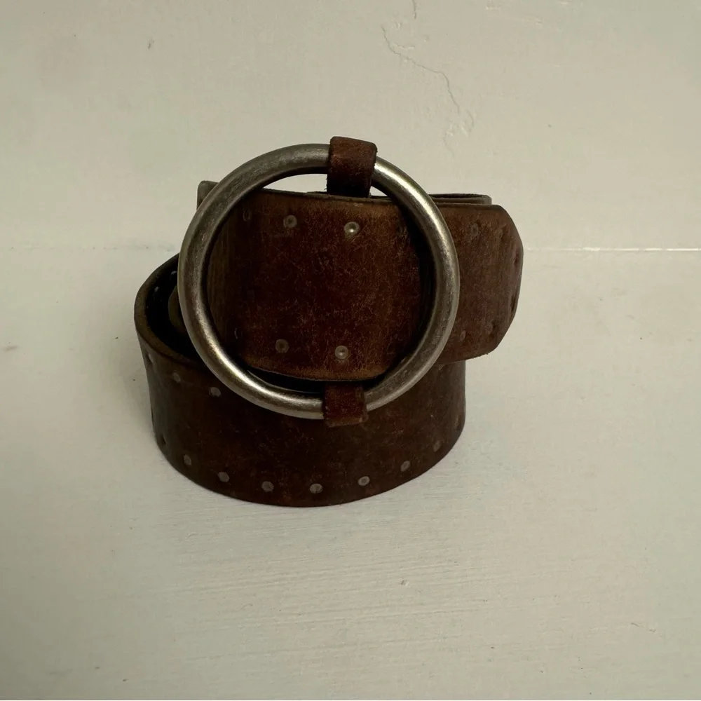 J.Crew Womens Size Small Brown Leather Rivet Adjustable Ring Belt - Picture 2 of 10